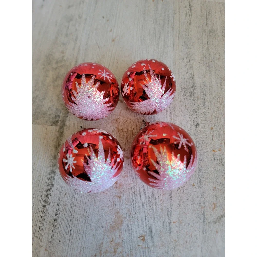 Vintage mini glitter glass red ball ornament Xmas set unique home decor